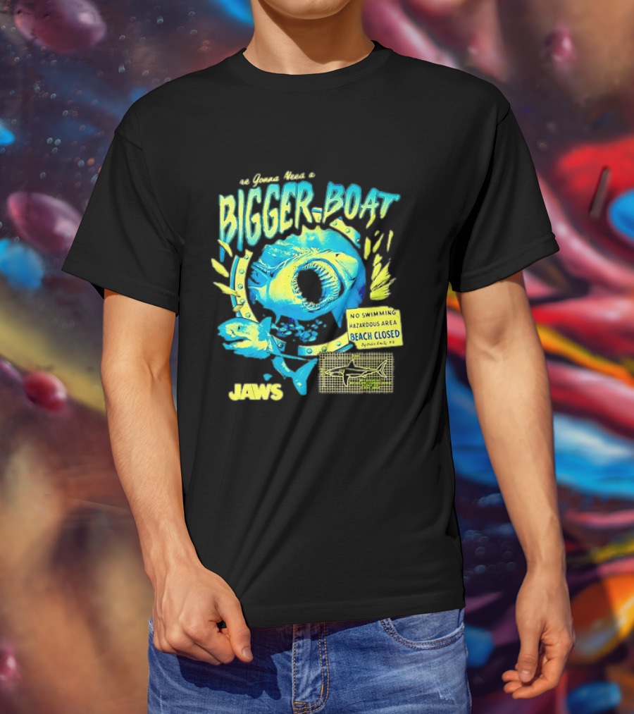 Jaws Bigger Boat No Swimming Hazardous Beach Closed T-Shirt