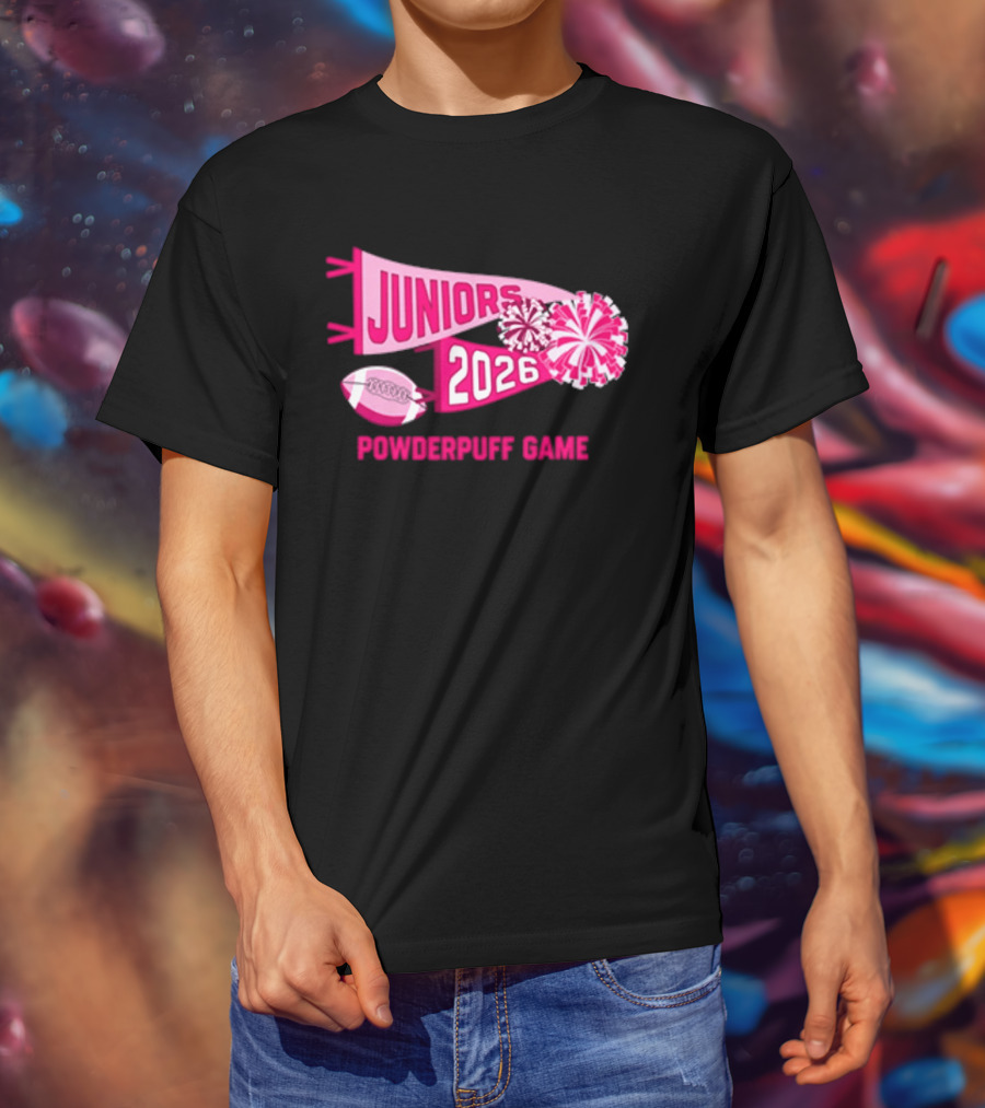 Juniors 2026 Powderpuff Game Pom Poms And Football T-Shirt
