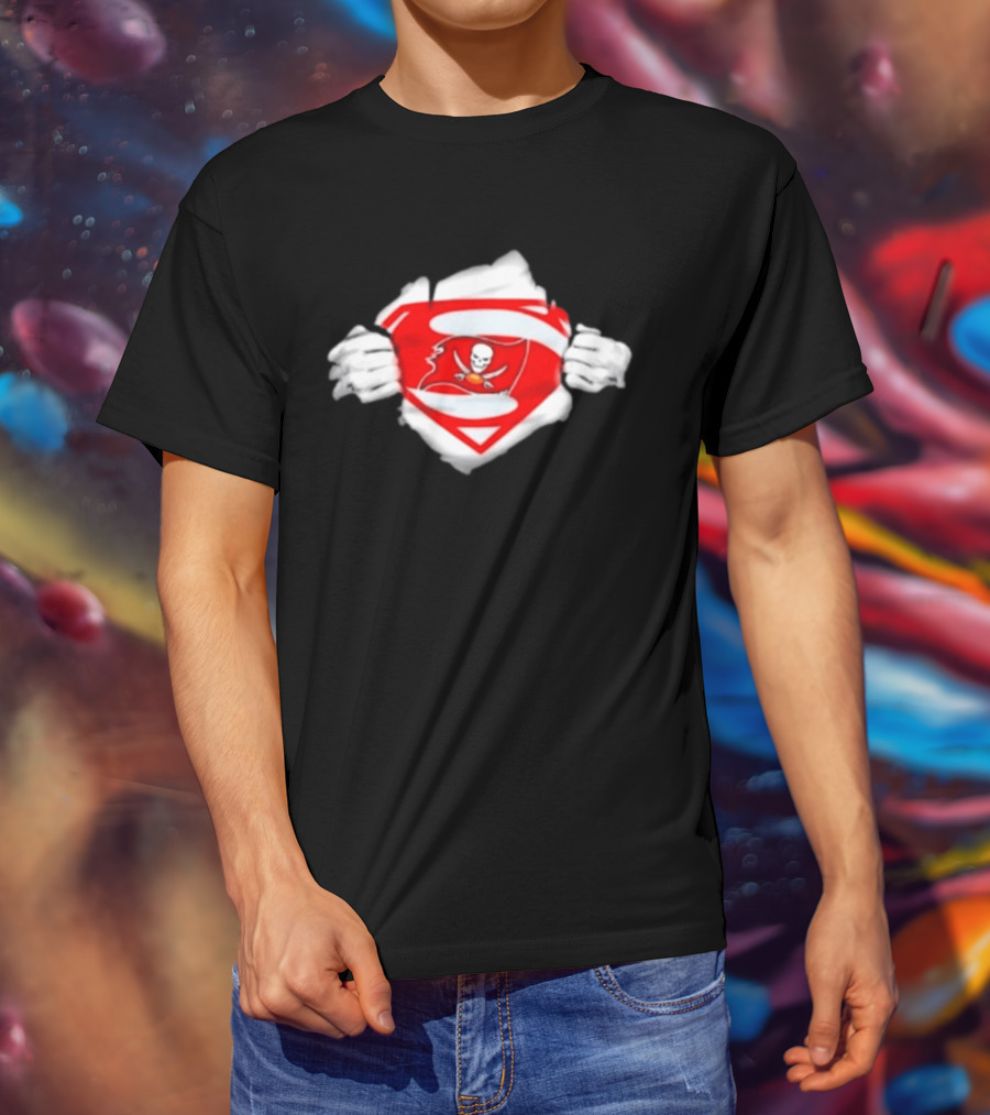 Tampa Bay Buccaneers Superpower Fan Symbol With Skulls Football Superman T-Shirt