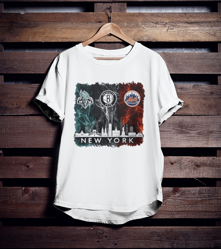 Brooklyn Nets New York Mets Liberty 2026 Celebration Skyline T-Shirt