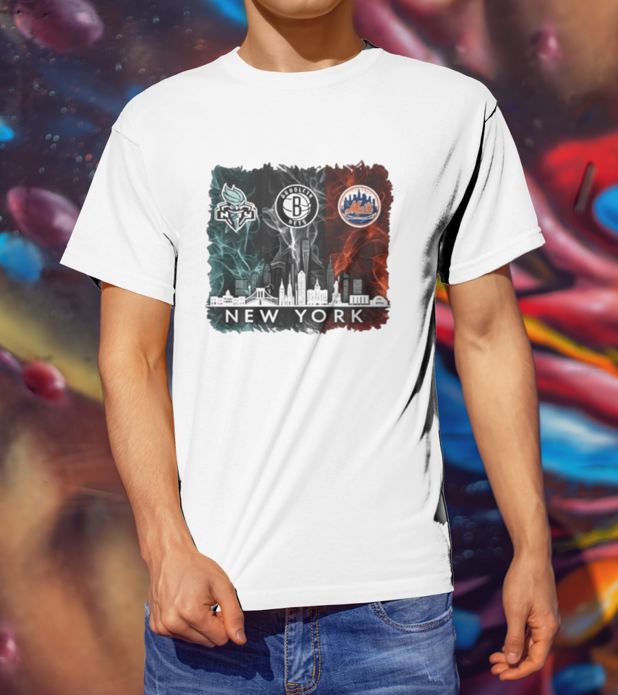 Brooklyn Nets New York Mets Liberty 2026 Celebration Skyline T-Shirt