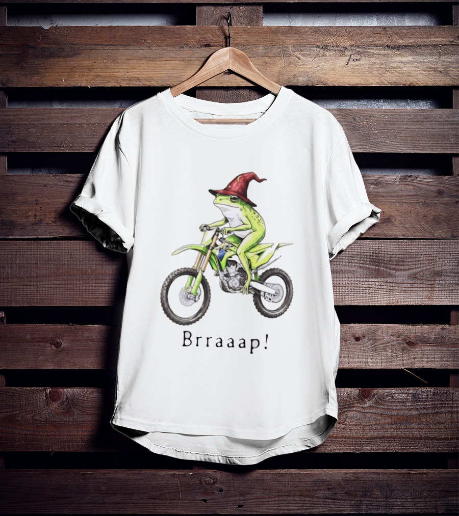 Brraaap Wizard Frog On Green Motocross Bike T-Shirt