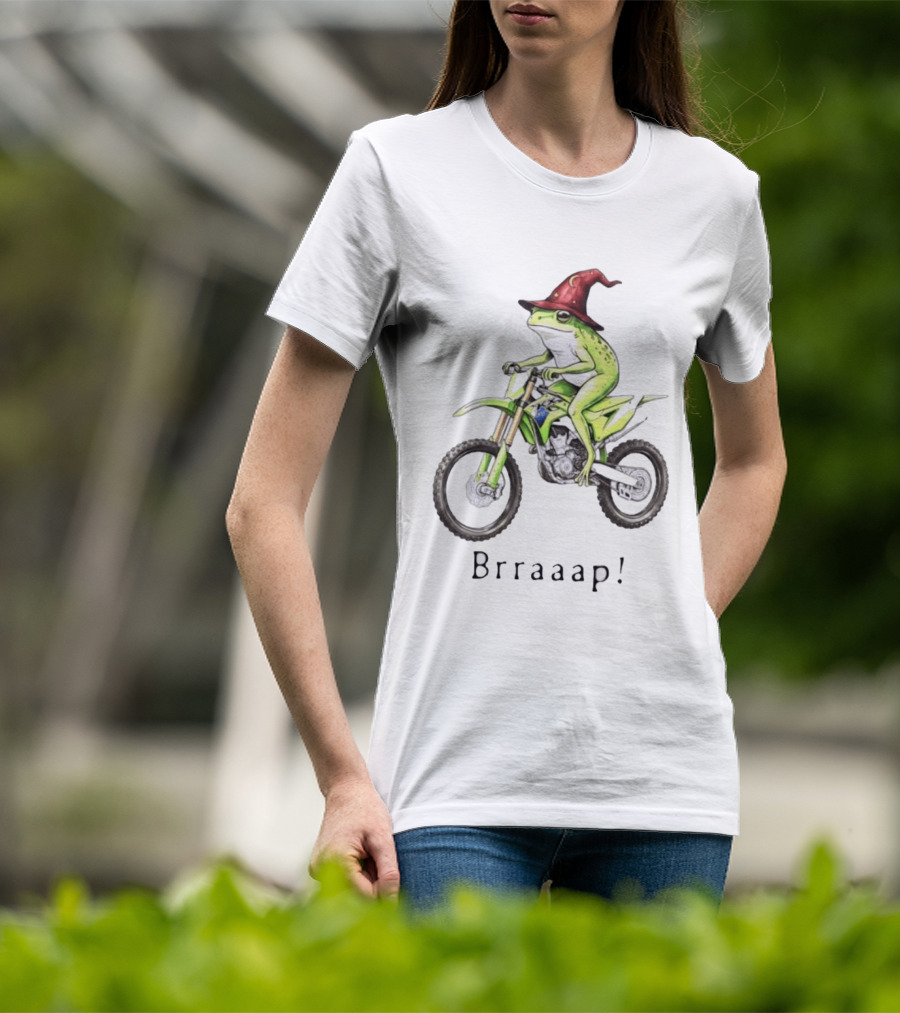 Brraaap Wizard Frog On Green Motocross Bike T-Shirt