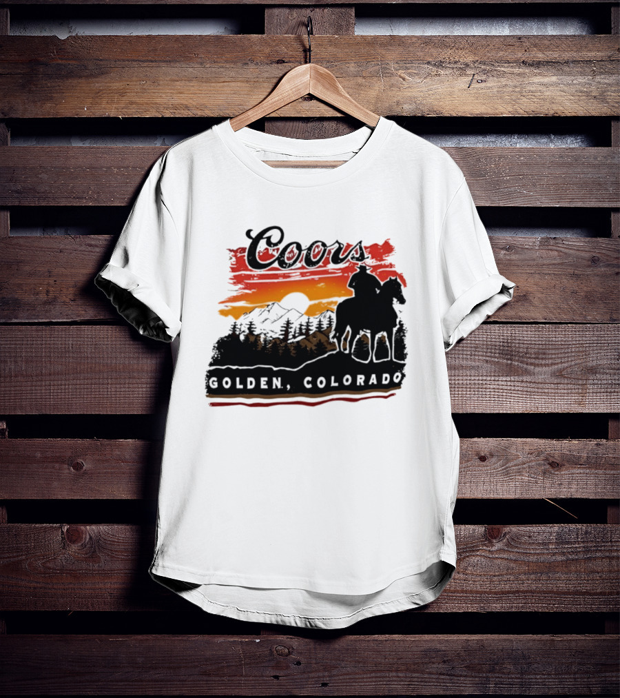 Coors Golden Colorado Cowboy Sunset Mountains T-Shirt