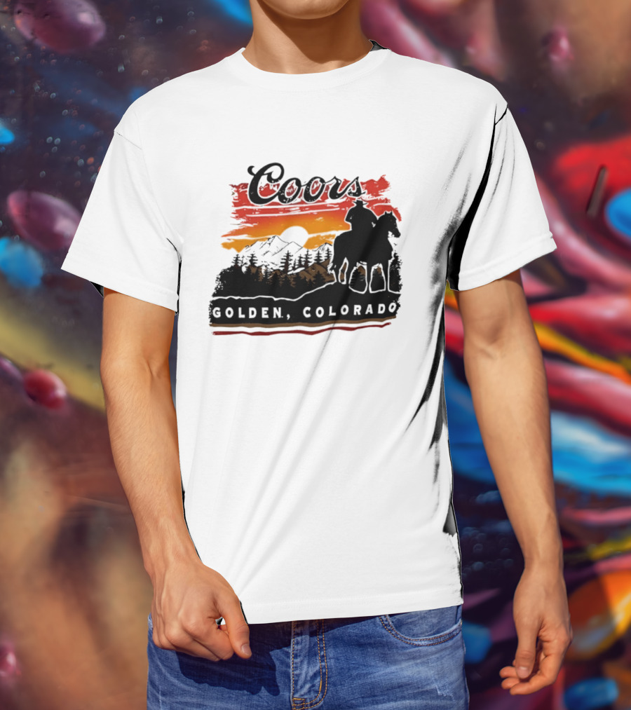 Coors Golden Colorado Cowboy Sunset Mountains T-Shirt