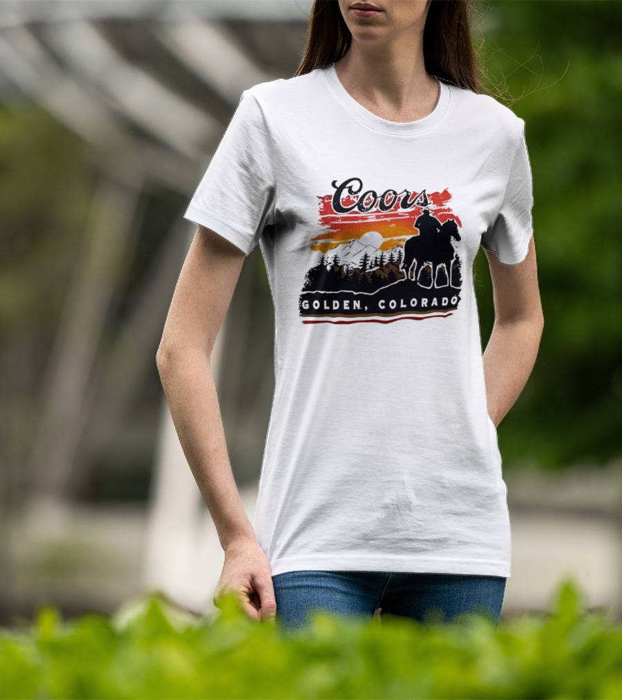 Coors Golden Colorado Cowboy Sunset Mountains T-Shirt
