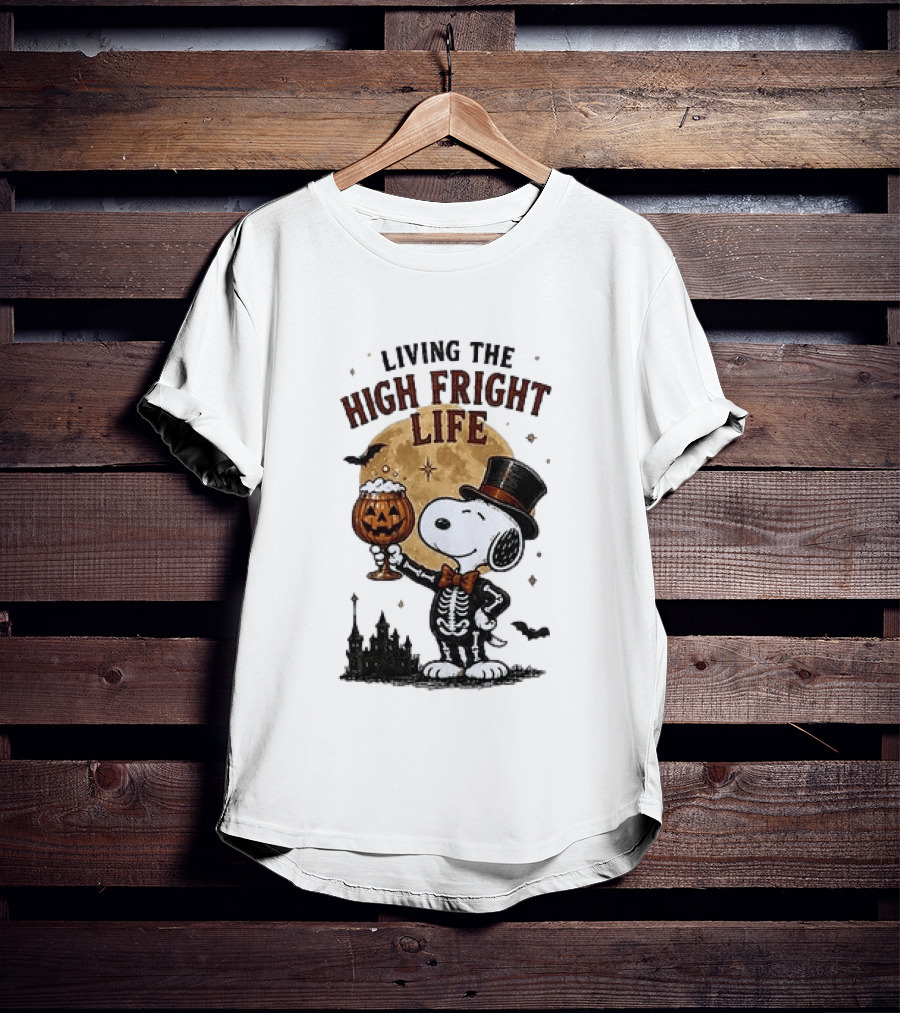 Peanuts Snoopy Living The High Fright Life Halloween Moon Pumpkin T-Shirt