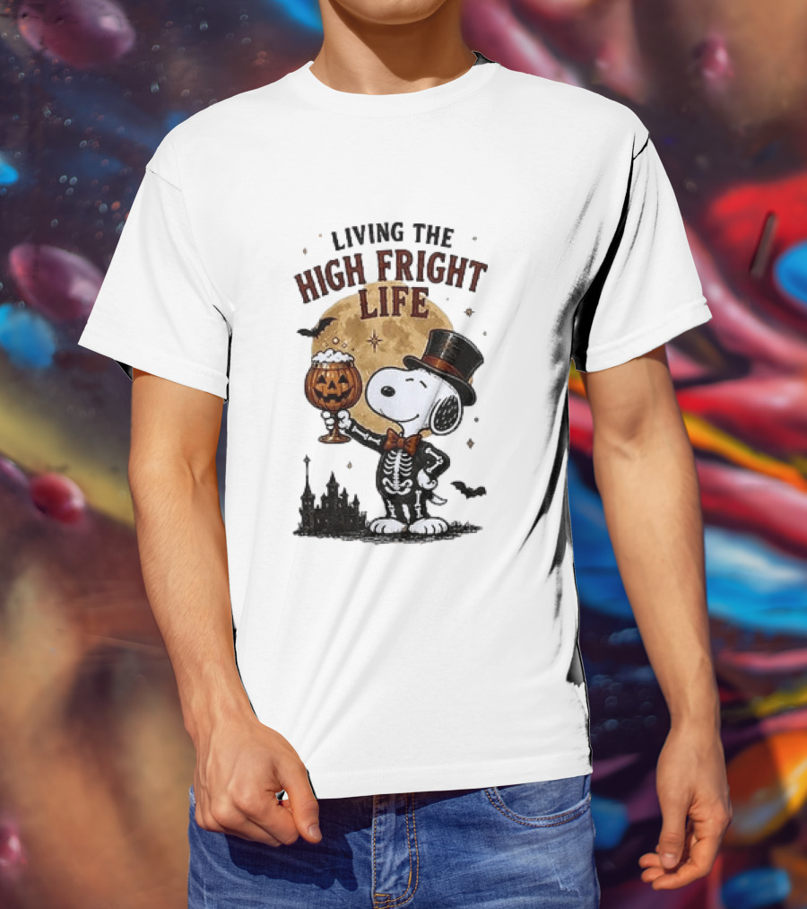 Peanuts Snoopy Living The High Fright Life Halloween Moon Pumpkin T-Shirt