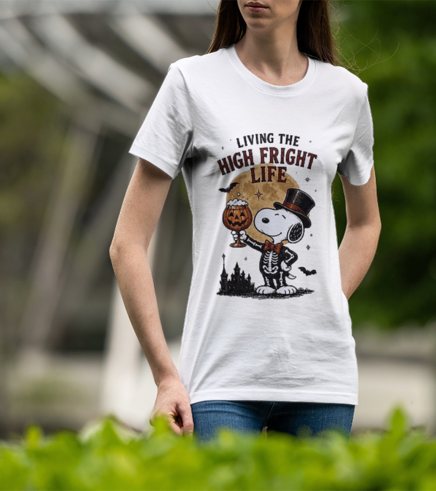Peanuts Snoopy Living The High Fright Life Halloween Moon Pumpkin T-Shirt