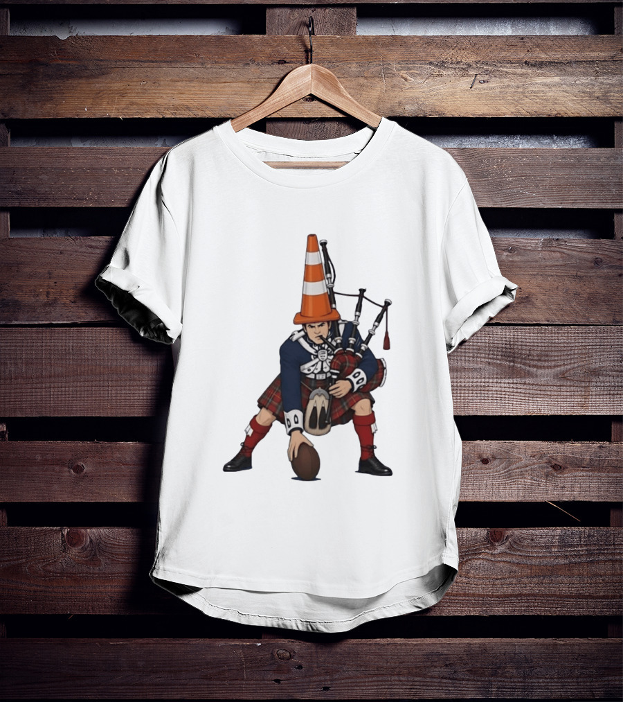 Scottish Bagpiper Traffic Cone American Football Fusion T-Shirt
