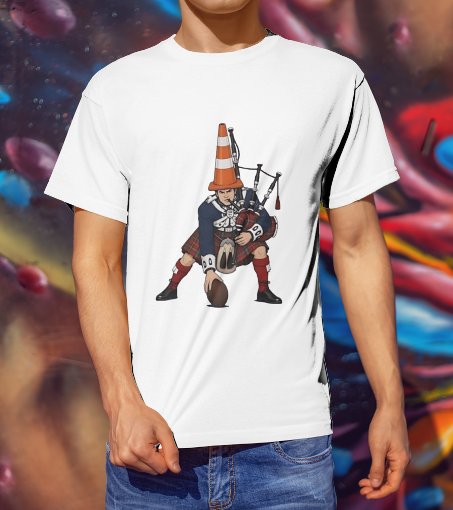 Scottish Bagpiper Traffic Cone American Football Fusion T-Shirt