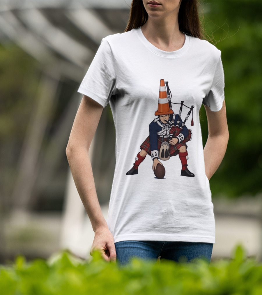 Scottish Bagpiper Traffic Cone American Football Fusion T-Shirt