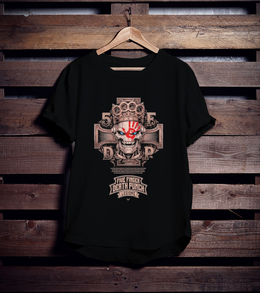 Five Finger Death Punch Legions Skull Crown Handprint Cross T-Shirt