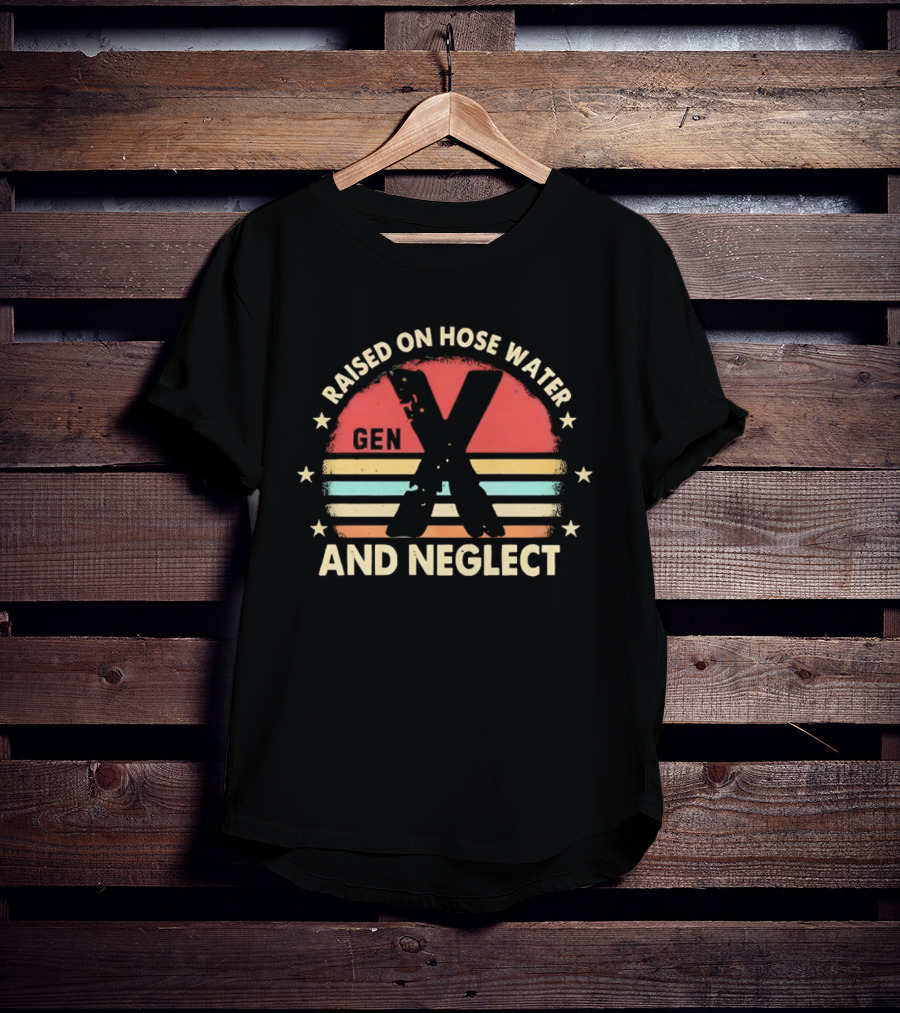 Gen X Raised On Hose Water And Neglect Vintage 70s Style Retro Stripes T-Shirt