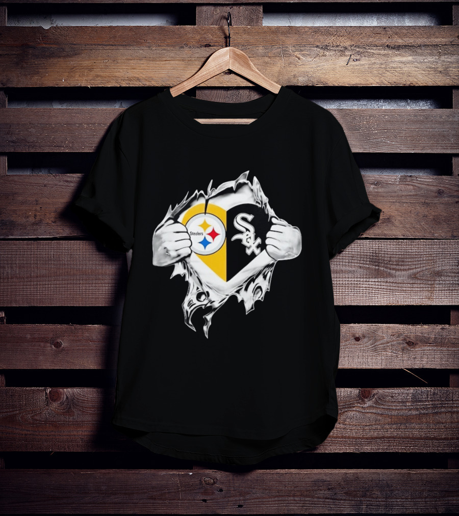Pittsburgh Steelers Chicago White Sox Heart Superman Chest Rip T-Shirt