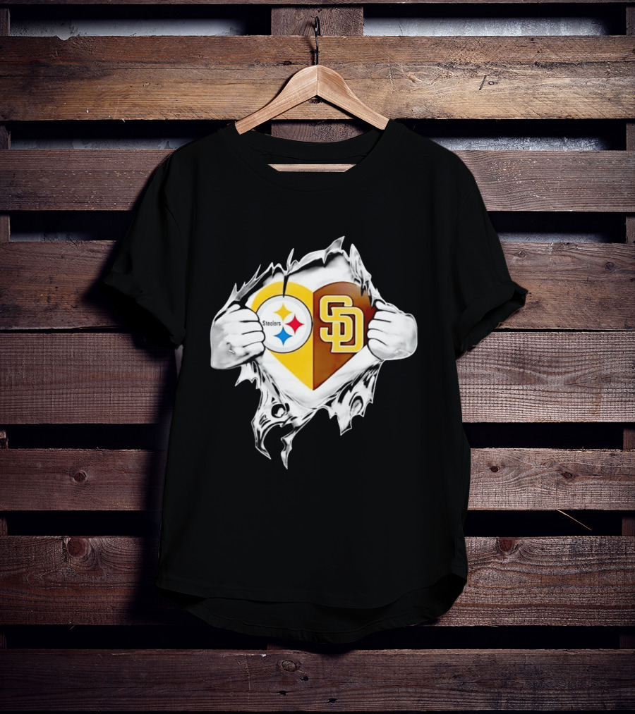 Pittsburgh Steelers San Diego Padres Heart Superman Chest Rip T-Shirt