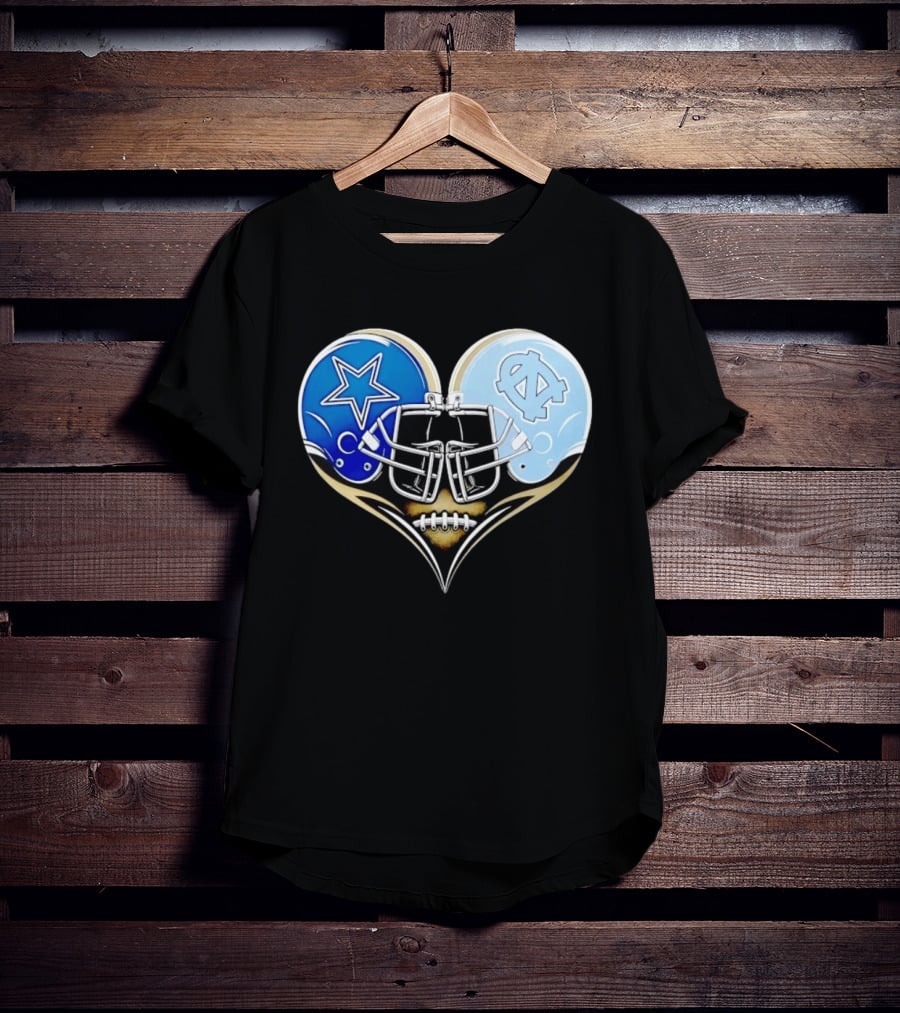 Dallas Cowboys North Carolina Tar Heels Heart Helmet Football T-Shirt