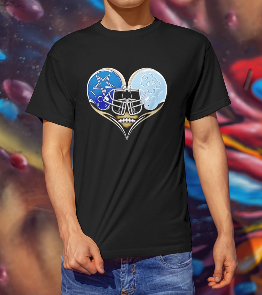 Dallas Cowboys North Carolina Tar Heels Heart Helmet Football T-Shirt