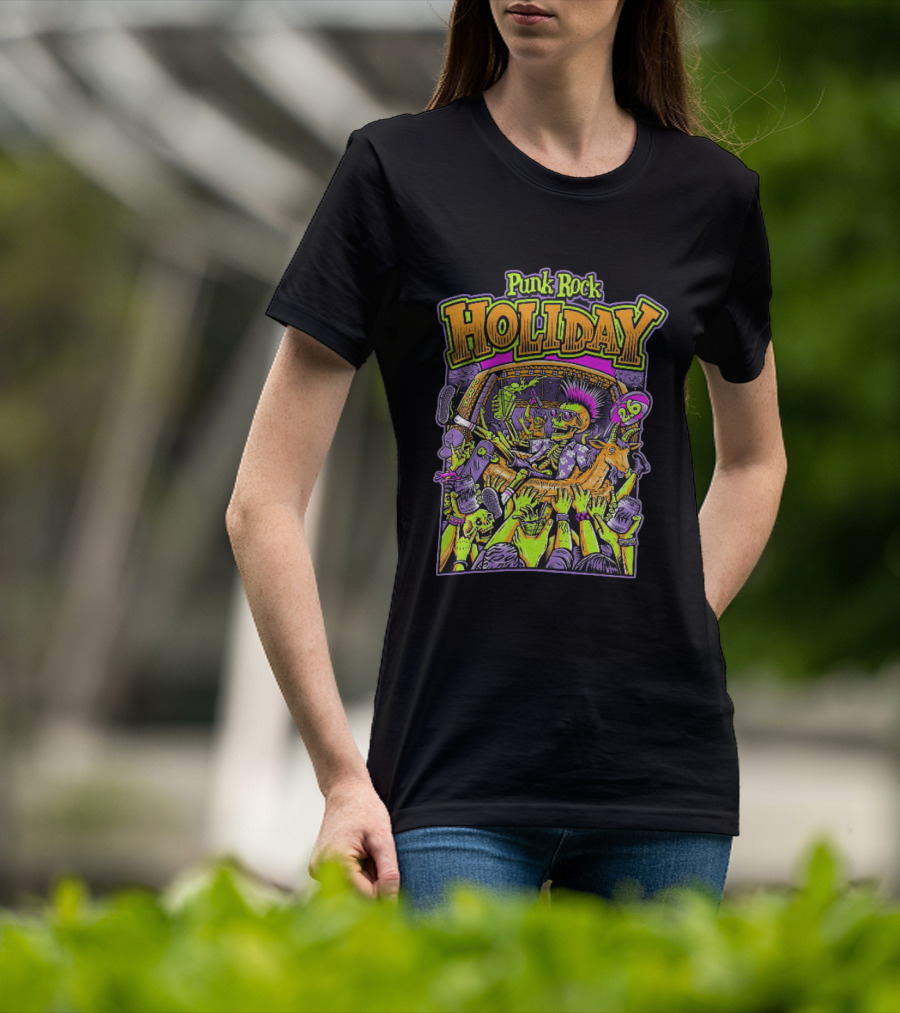 Punk Rock Holiday Skeleton Goat Crowd Surfing Music Festival 26 Summer T-Shirt