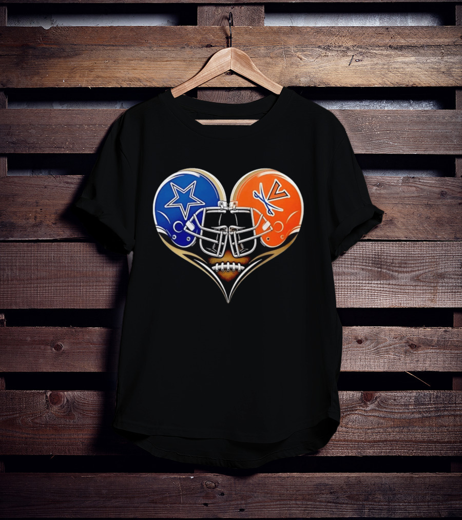 Dallas Cowboys Virginia Cavaliers Heart Helmet Football Fusion T-Shirt