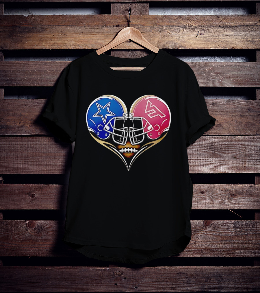 Dallas Cowboys Virginia Tech Hokies Heart Helmet Football T-Shirt