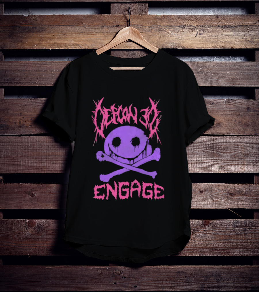Defcon 30 Engage Purple Metal Skull Smiley T-Shirt