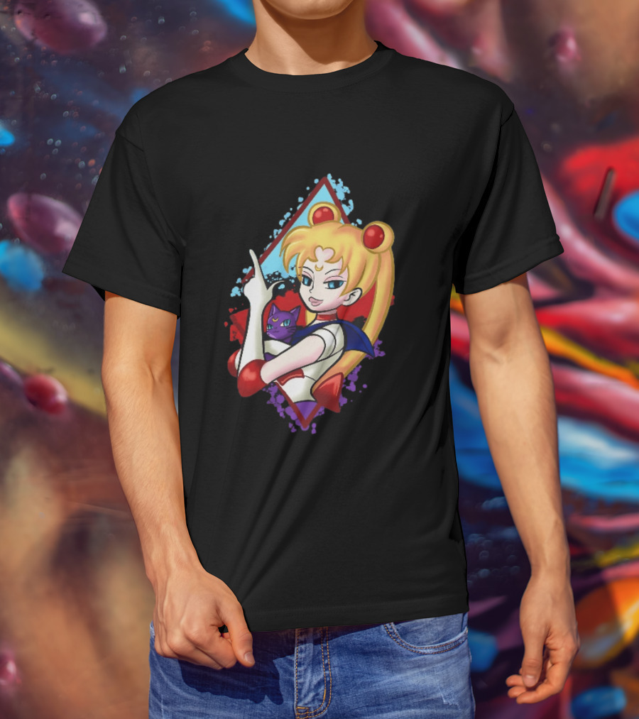 Sailor Moon With Luna Cat Anime Manga T-Shirt