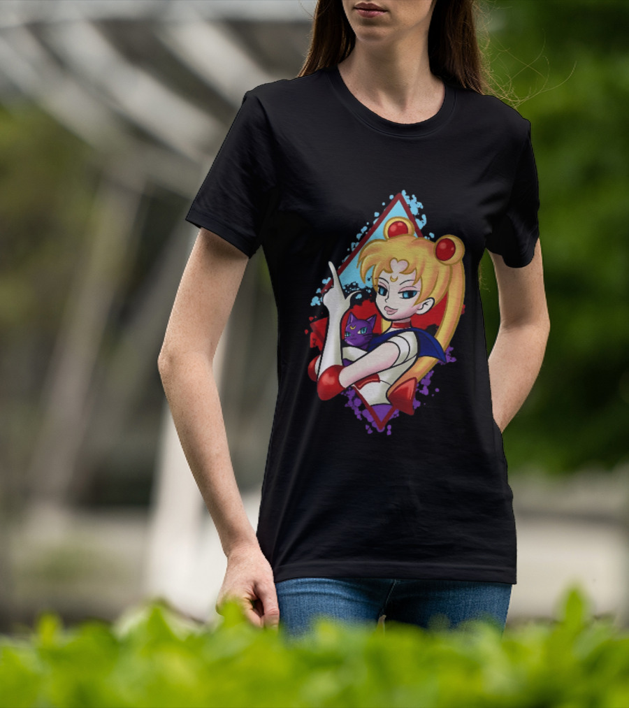 Sailor Moon With Luna Cat Anime Manga T-Shirt