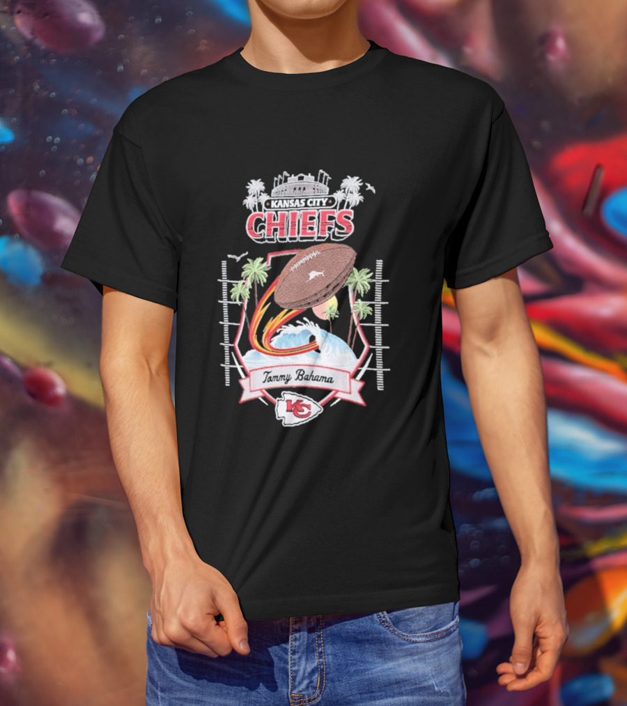 Kansas City Chiefs Tommy Bahama Tidal Kickoff Camp Football Palms T-Shirt