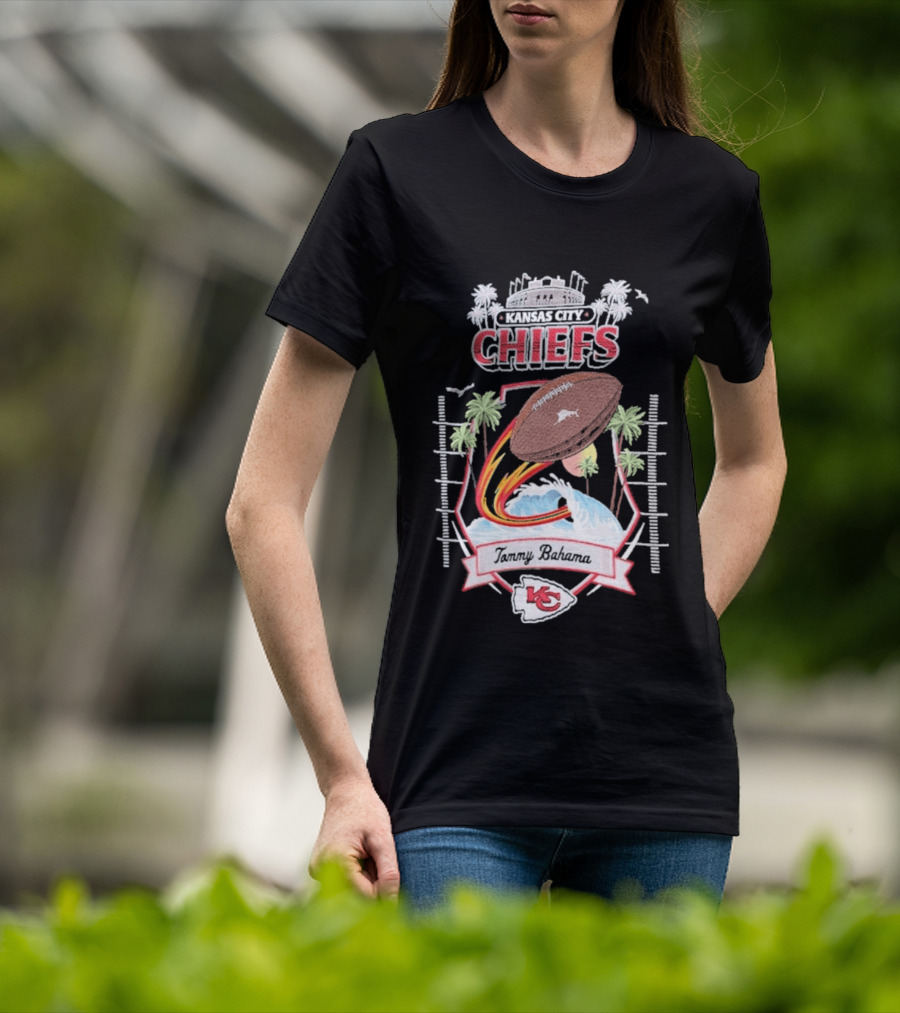Kansas City Chiefs Tommy Bahama Tidal Kickoff Camp Football Palms T-Shirt