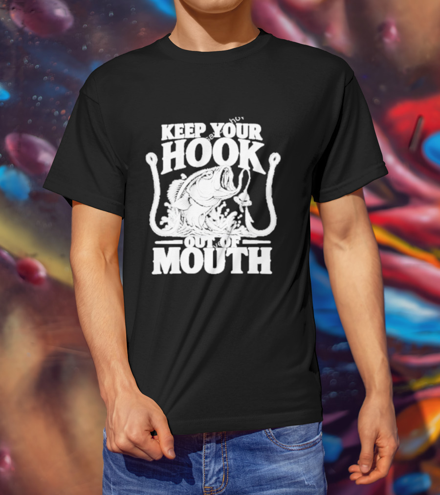 Keep Your Hook Out Of Mouth Bass Angling Water Splash Distressed T-Shirt