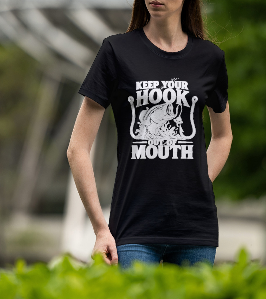 Keep Your Hook Out Of Mouth Bass Angling Water Splash Distressed T-Shirt