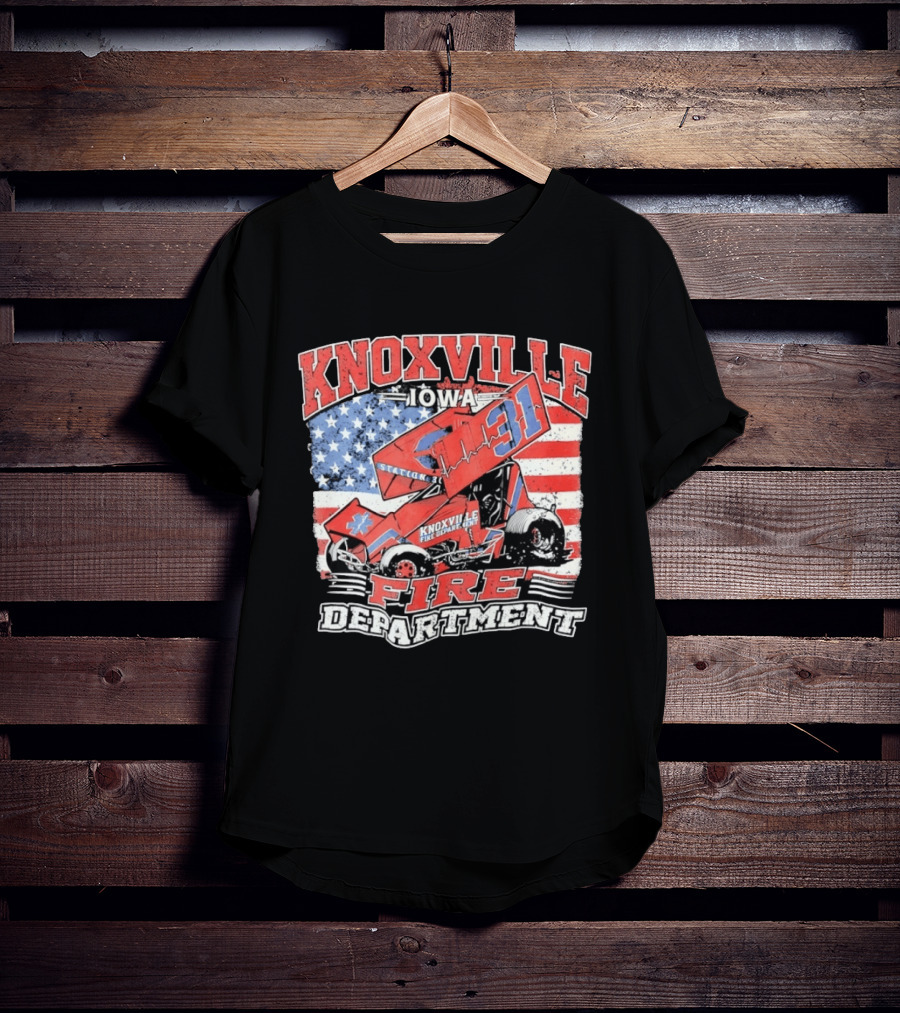 Knoxville Iowa Fire Department Station 31 Sprint Car American Flag T-Shirt