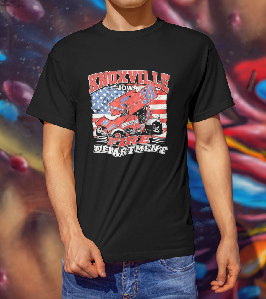 Knoxville Iowa Fire Department Station 31 Sprint Car American Flag T-Shirt
