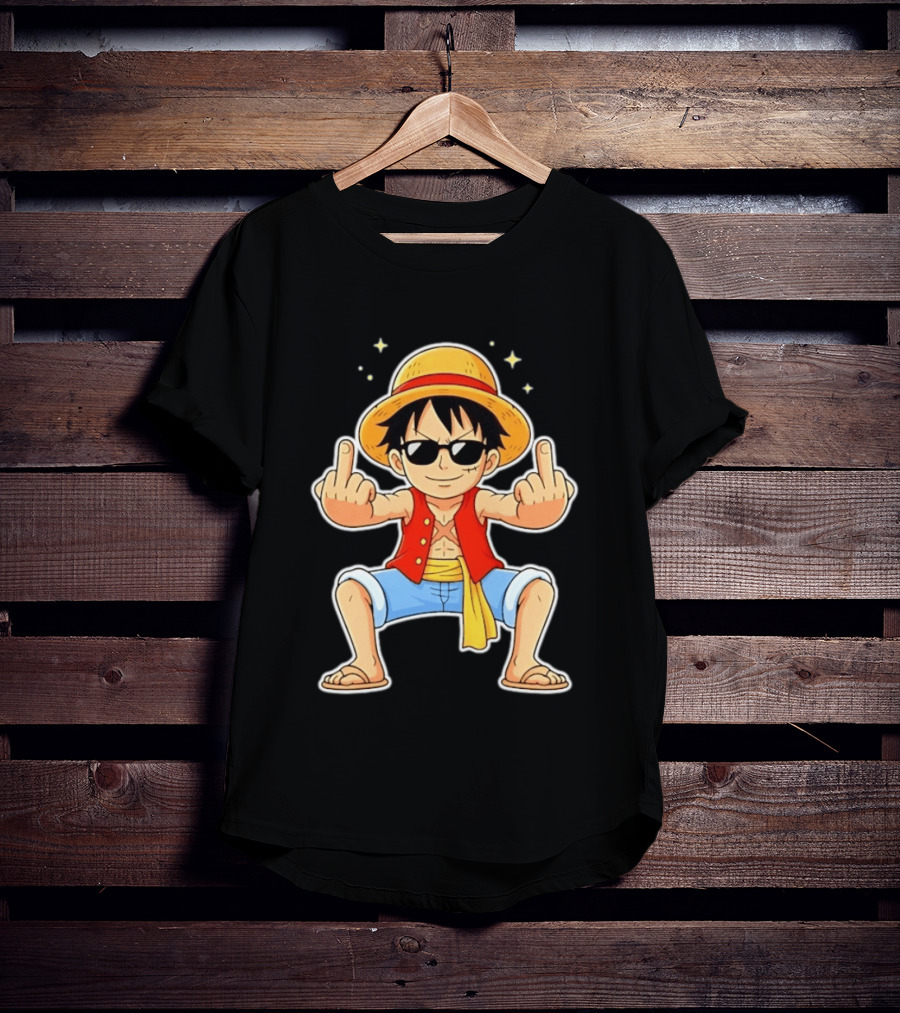 Monkey D Luffy Sunglasses Middle Finger Gesture Anime T-Shirt