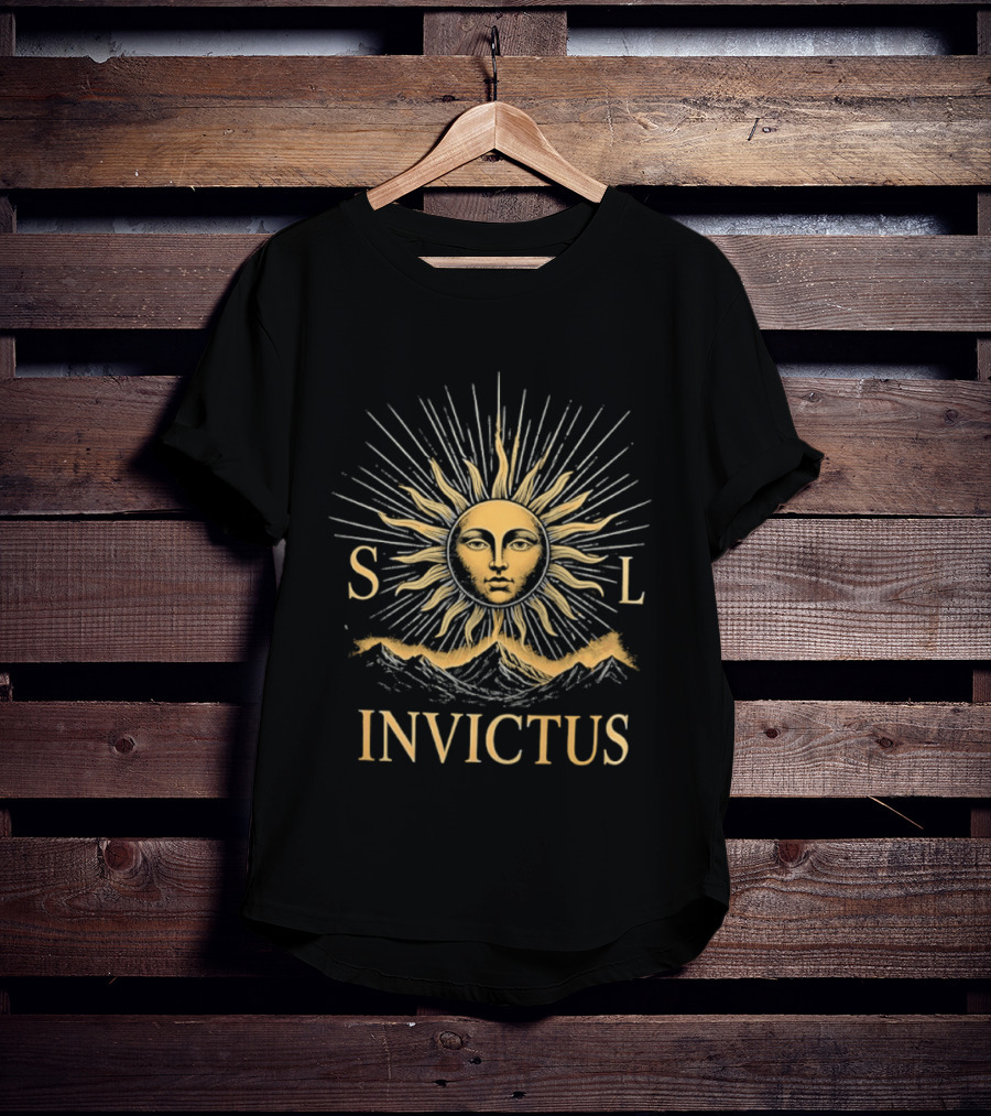 Sol Invictus Sun Face With Radiant Beams And Mountain Celestial T-Shirt