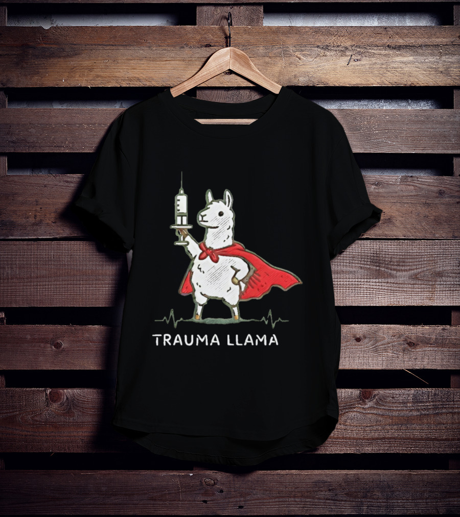 Trauma Llama Nurse Superhero Holding Syringe T-Shirt