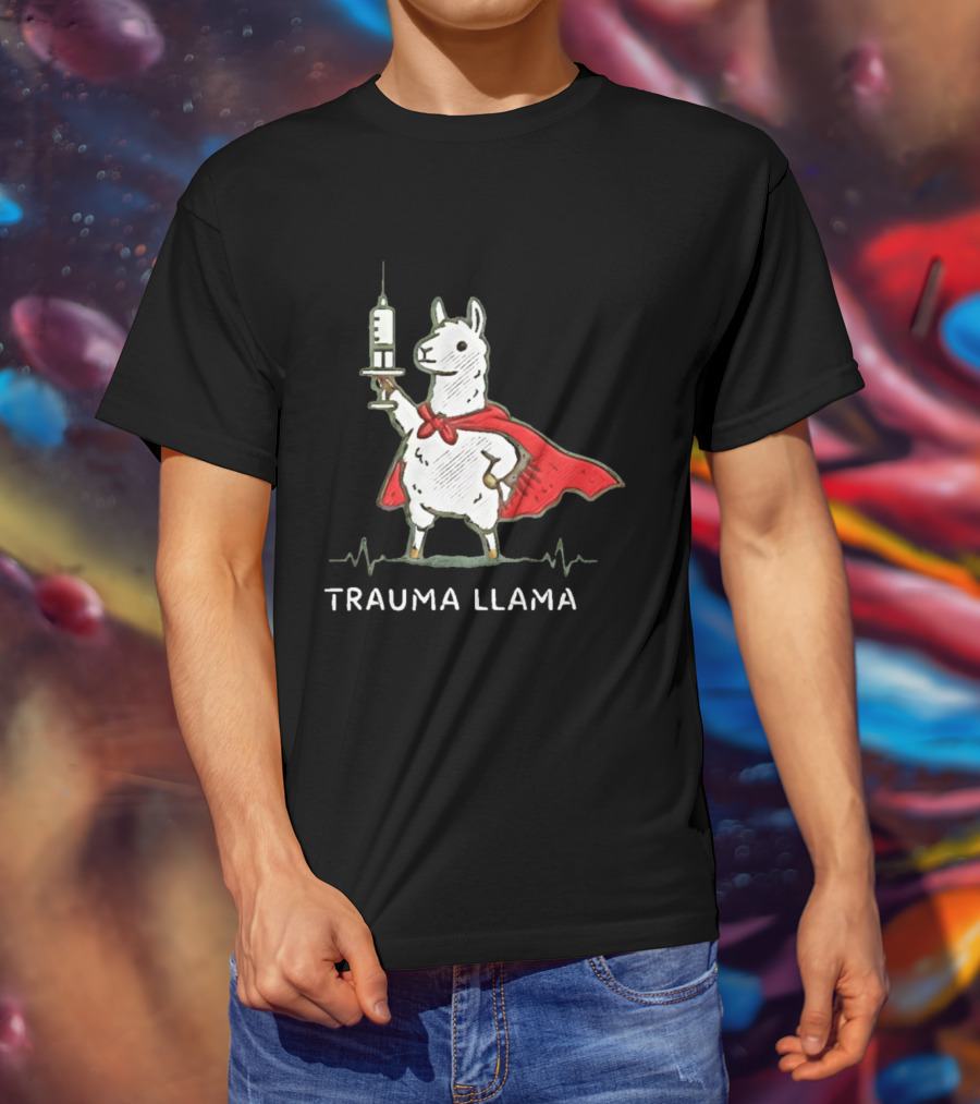 Trauma Llama Nurse Superhero Holding Syringe T-Shirt
