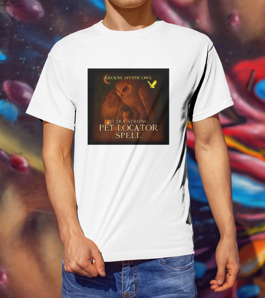 Arcane Mystic Owl Ultra Strong Pet Locator Spell Moonlit Guardian T-Shirt