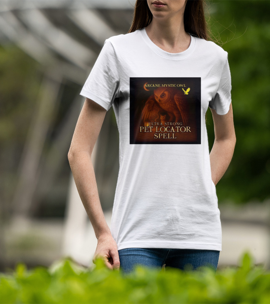 Arcane Mystic Owl Ultra Strong Pet Locator Spell Moonlit Guardian T-Shirt