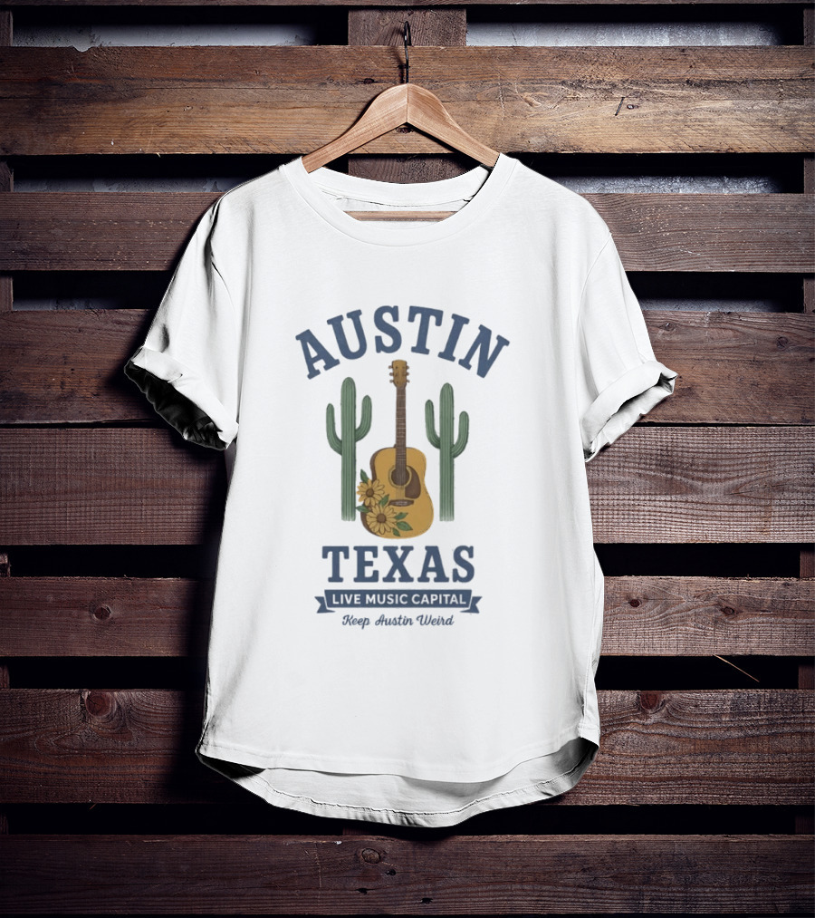 Austin Texas Live Music Capital Guitar Cactus Keep Austin Weird T-Shirt