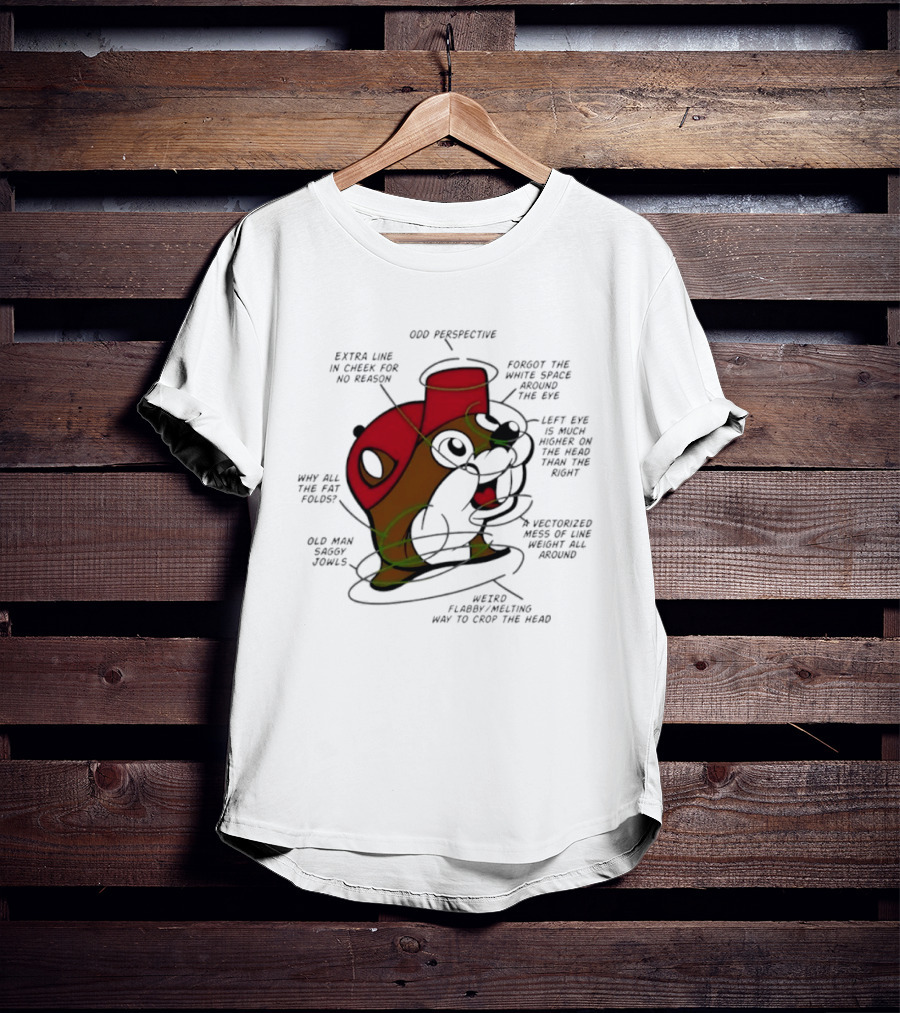 Beaver Cartoon Anatomy Critique Buc Ee's Extra Chin Humor Perspective Analysis T-Shirt
