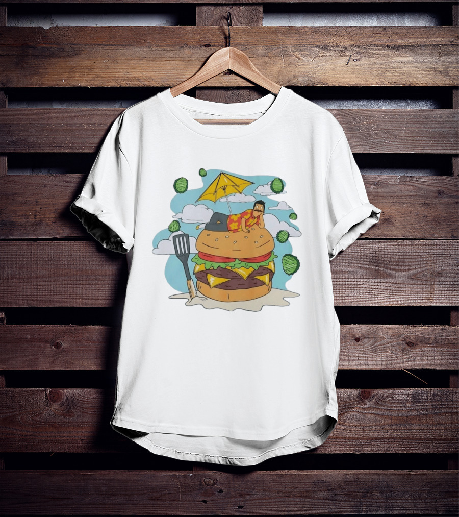 Bob Belcher Relaxing On Giant Burger With Lettuce Clouds And Spatula Bob's Burgers T-Shirt