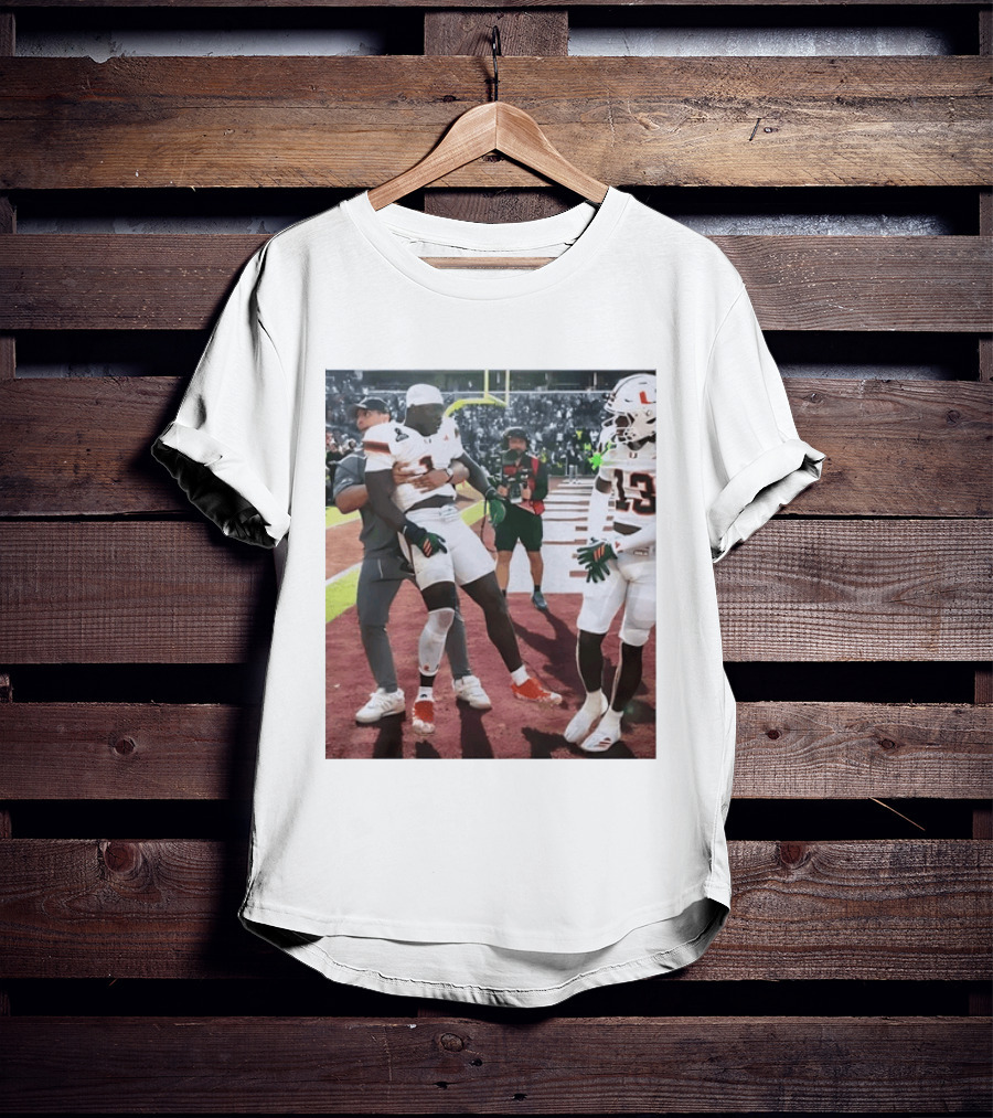 Miami Hurricanes Football Players Number 1 And 13 Celebration On Field T-Shirt