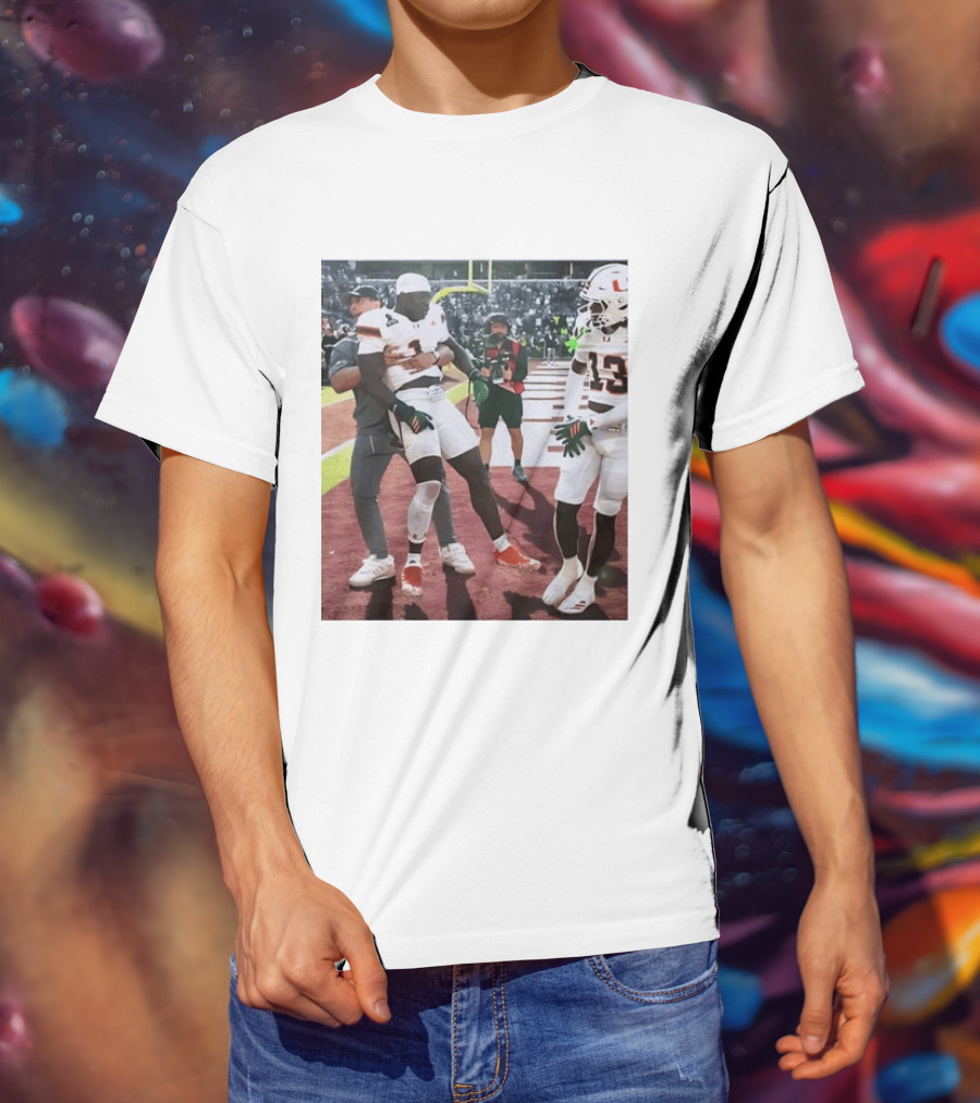 Miami Hurricanes Football Players Number 1 And 13 Celebration On Field T-Shirt