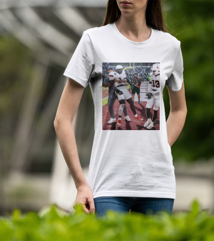 Miami Hurricanes Football Players Number 1 And 13 Celebration On Field T-Shirt
