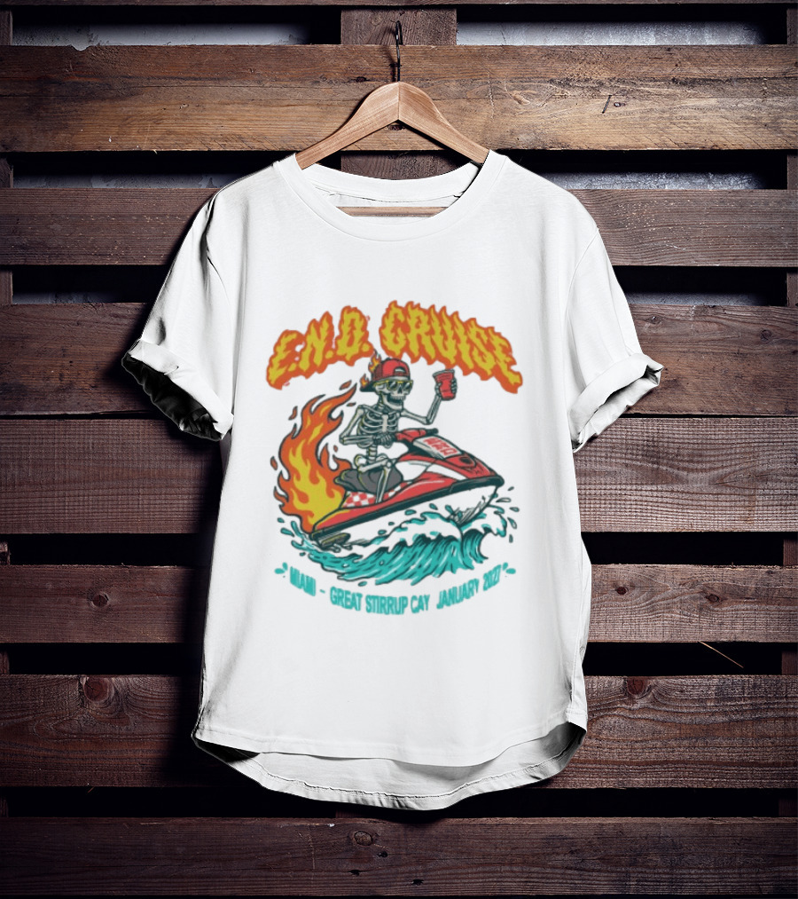 E.N.D. Cruise Skeleton Wave Rider Miami Great Stirrup Cay January 2024 T-Shirt
