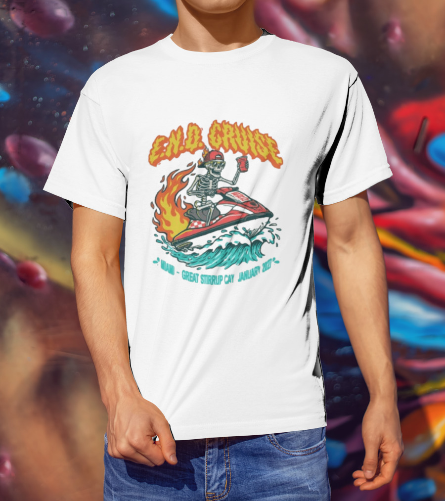 E.N.D. Cruise Skeleton Wave Rider Miami Great Stirrup Cay January 2024 T-Shirt