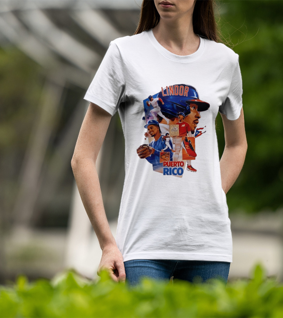 Francisco Lindor Puerto Rico New York Mets Baseball Legend Blue And Orange Helmet Dynamic Action Moves T-Shirt