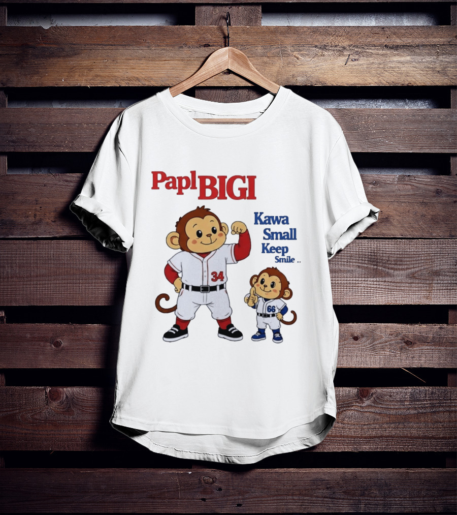 Papl BIGI Kawa Small Keep Smile Baseball Monkey Players 34 66 T-Shirt